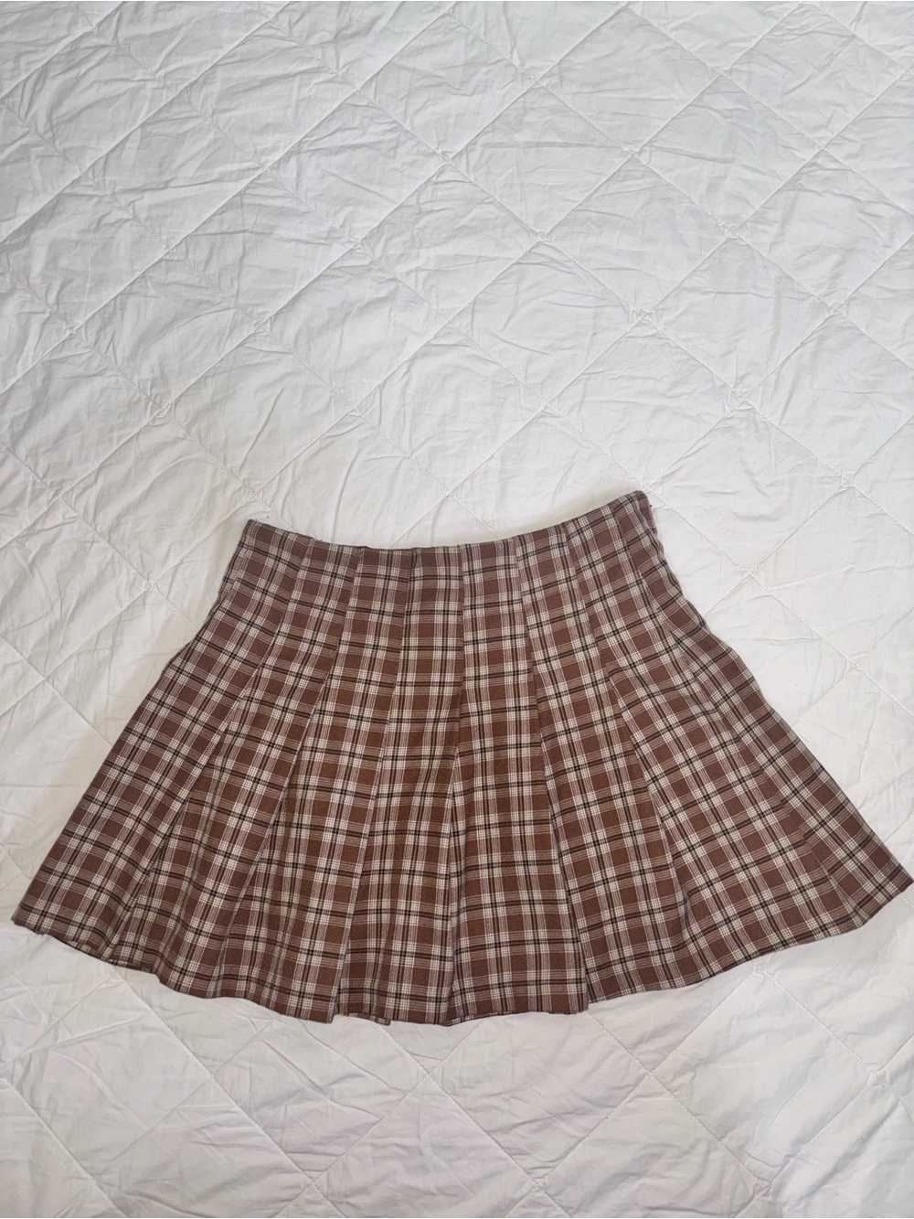 H&M Brown Plaid Pleated Skater Mini Skirt